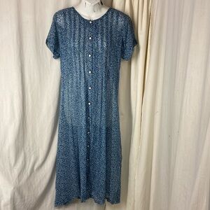 April Cornell XS Rayon Button Front Tie Back Blue Leaf Print Cornell Trading